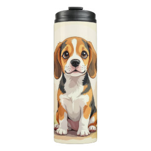 Garrafa Térmica Filhote de Beagle Tricolor Preto, Marrom e Branco