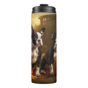 Garrafa Térmica Filhote de Boston Terrier Delícia de Outono Abóbor