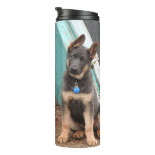 Garrafa Térmica Filhote de cachorro azul do german shepherd