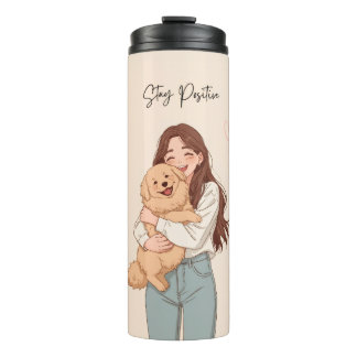 Garrafa Térmica Fique Positiva Menina Linda & Retriever Dourado