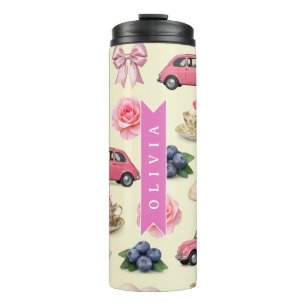 Garrafa Térmica Fita de Cocktail Rosa Coquette Fofa Personalizada