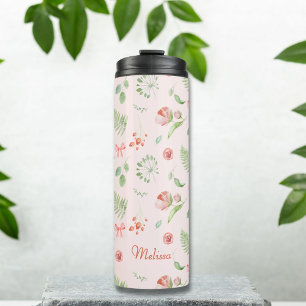 Garrafa Térmica Fita Floral de Cor Verde Verde Elegante