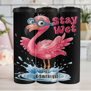 Garrafa Térmica Flamingo com óculos fica molhado