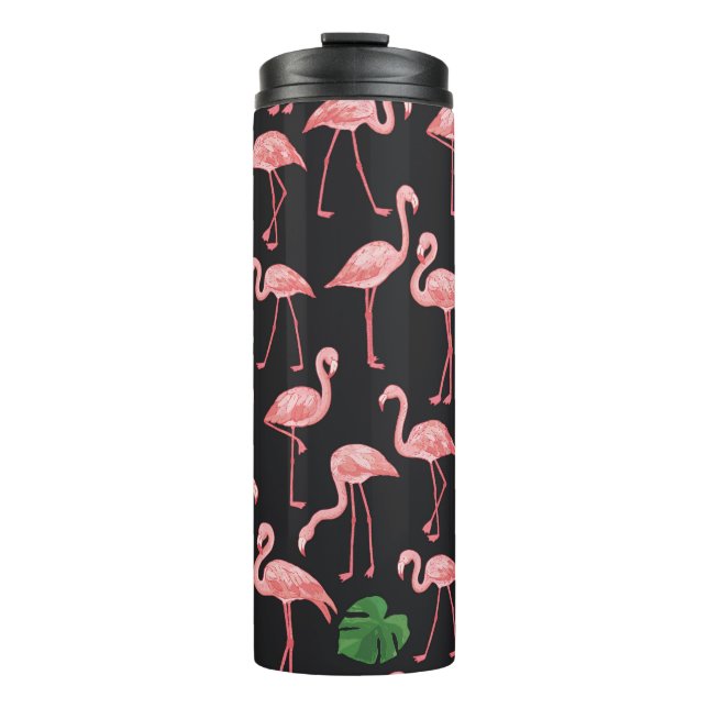 Garrafa Térmica Flamingo Elegance: Fusão de Monstera Vintage. (Frente)