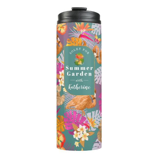 Garrafa Térmica Flamingo Garden Turquoise (Frente)