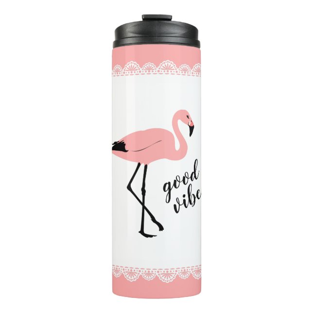 Garrafa Térmica Flamingo Good Vibs Tumbler Térmico Preto Rosa (Frente)