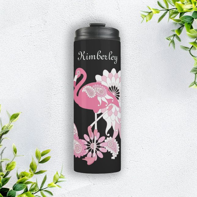 Garrafa Térmica Flamingo Rosa Preto Moderno Caprichoso (Criador carregado)