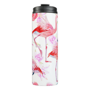 Garrafa Térmica Flamingo Rosa: Watercolor Bird Floral
