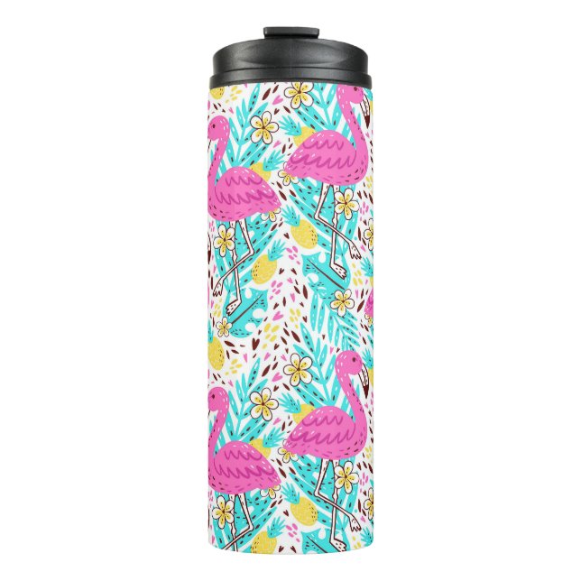 Garrafa Térmica Flamingo Tropical de Verão: Elementos Brilhantes (Frente)