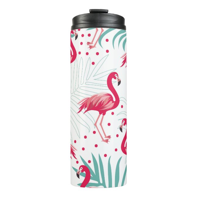 Garrafa Térmica Flamingo tropical e folhas, padrão de verão. (Frente)