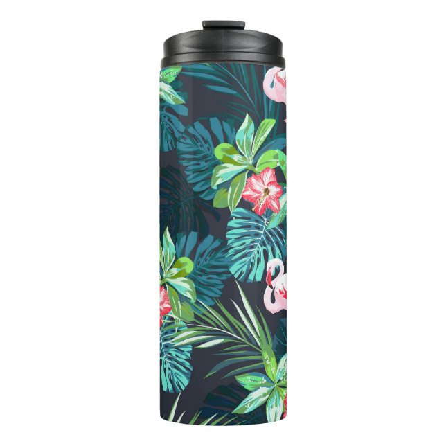 Garrafa Térmica Flamingo Tropical: Padrão de Flores de Verão (Frente)
