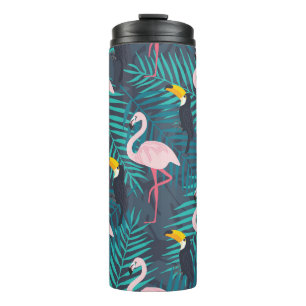 Garrafa Térmica Flamingo, tucano: padrão das folhas tropicais