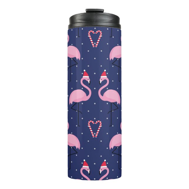 Garrafa Térmica Flamingo Xmas Hat Candy Patterno (Frente)