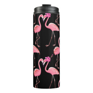 Garrafa Térmica Flamingos cor-de-rosa: Vintagem preta de fundo