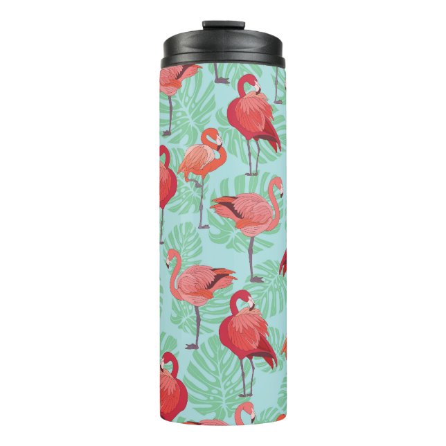 Garrafa Térmica Flamingos Rosa: Padrão Exótico Sem Olhos. (Frente)