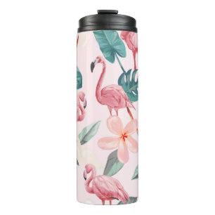 Garrafa Térmica flamingos sem costura e flores tropicais ilustrado