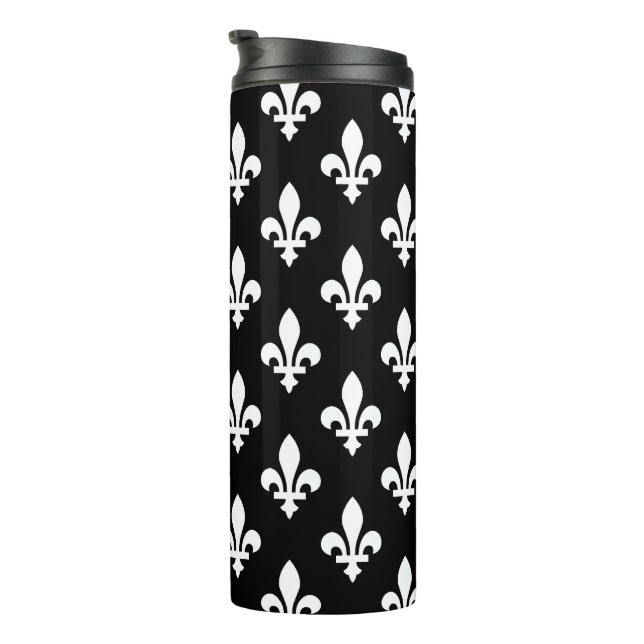Garrafa Térmica Fleur de Lis Pattern, Royal French, branco a preto (Rotação à direita)
