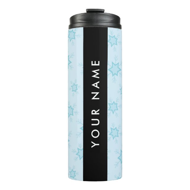 Garrafa Térmica Flocos de neve azuis, seu nome, Personalize (Frente)