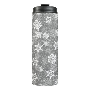 Garrafa Térmica Flocos de Neve Brancos Luxuoso Cinza Natal Elegant
