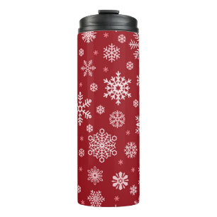 Garrafa Térmica Flocos de neve, decor vermelho, padrão de Natal.