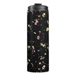 Garrafa Térmica Flocos Dourados e Rosa Dourados Pretos