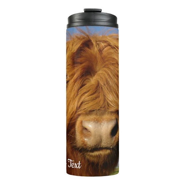 Garrafa Térmica Floffy Scottish Highland Cow - Blue Sky (Frente)