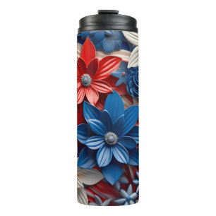 Garrafa Térmica Flor Americana Bandeira 4 de julho Mulheres Homens
