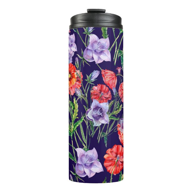 Garrafa Térmica Flor azul buquê, flor rosa e pop (Frente)