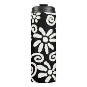 Garrafa Térmica Flor branco preto e espirros Flores Flores
