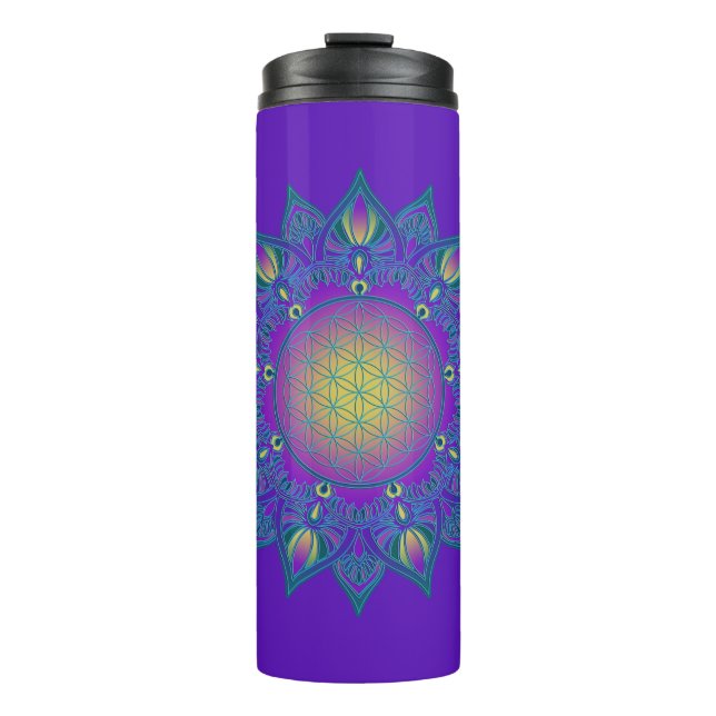 Garrafa Térmica Flor da Vida - Mandala Indiana 3 (Frente)