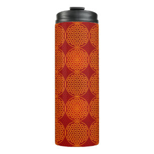 Garrafa Térmica Flor da vida - padrão do selo - vermelho laranja