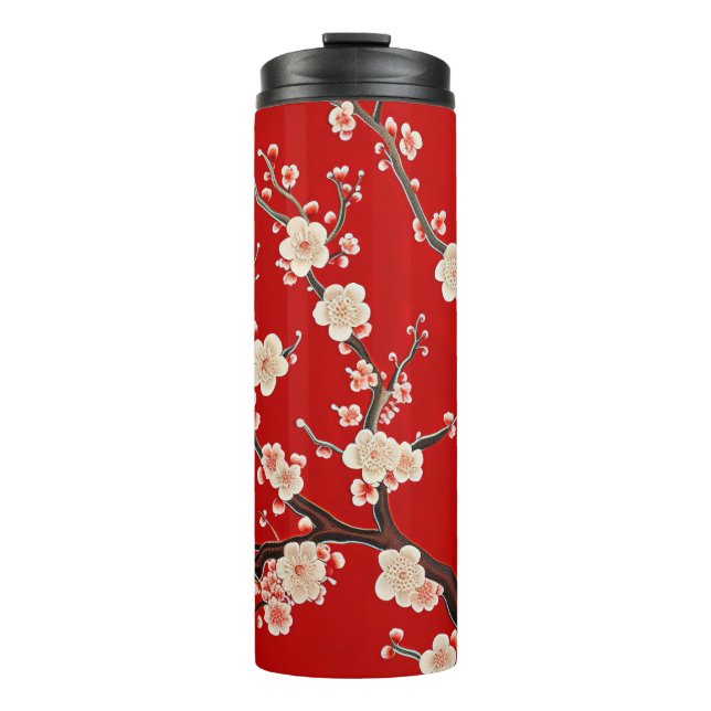 Garrafa Térmica Flor de ameixa vermelha legante (Frente)