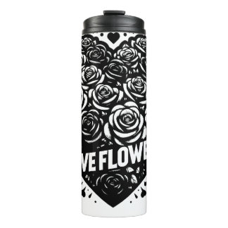 Garrafa Térmica Flor de Amor Preto e Branco
