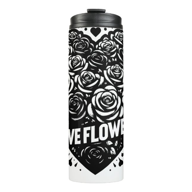 Garrafa Térmica Flor de Amor Preto e Branco (Frente)