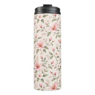 Garrafa Térmica Flor de Cerejeira Rosa Suave Padrão Floral Sem Cos