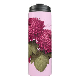 Garrafa Térmica Flor de Crisântemo Magenta Vintage