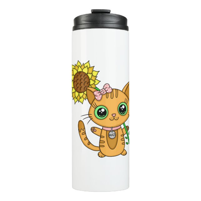 Garrafa Térmica Flor de Gato Kawaii Cuja Gata Está (Frente)