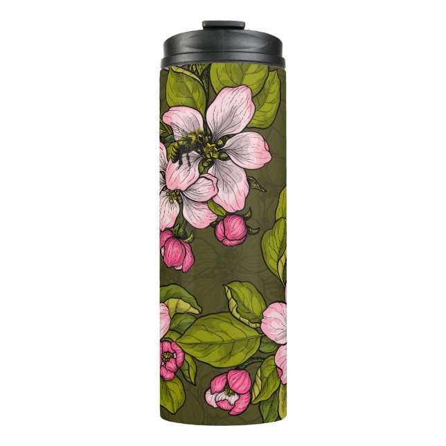 Garrafa Térmica Flor de maçã em verde-escuro (Frente)