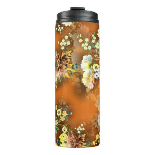 Garrafa Térmica flor de mistura sem costura no fundo laranja