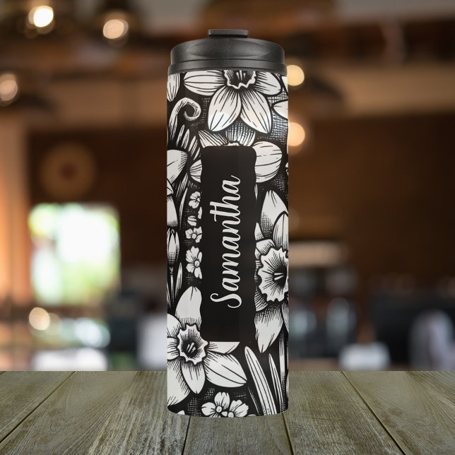Garrafa Térmica Flor de Nascimento Personalizado em Março Daffodil (Personalized 20 oz thermal tumbler with the birth flower Daisy for the month of March)