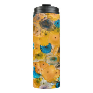 Garrafa Térmica Flor de pétalas amarela e azul