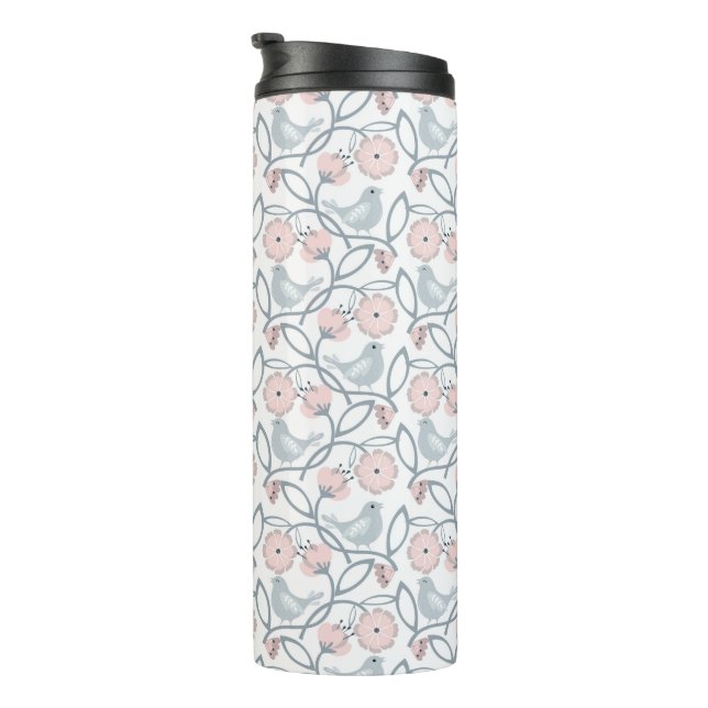 Garrafa Térmica Flor e Aves Padrão Sem Costura (Rotação à direita)
