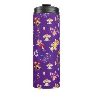 Garrafa Térmica Flor Fada Borboleta Cogumelo Roxo