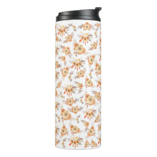 Garrafa Térmica Flor Flor Laranja Aquarela Boho