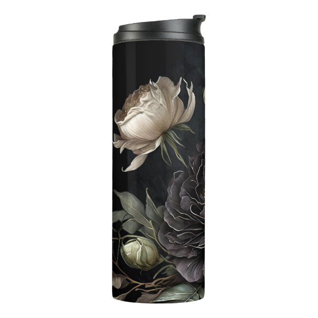 Garrafa Térmica Flor Preto Rosa de Disposição Gótica (Giro à esquerda)