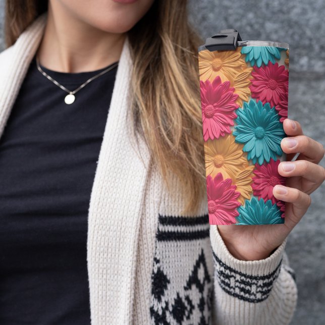Garrafa Térmica Flor Rosa 3D (colorful 3D Gerbera Tumbler )