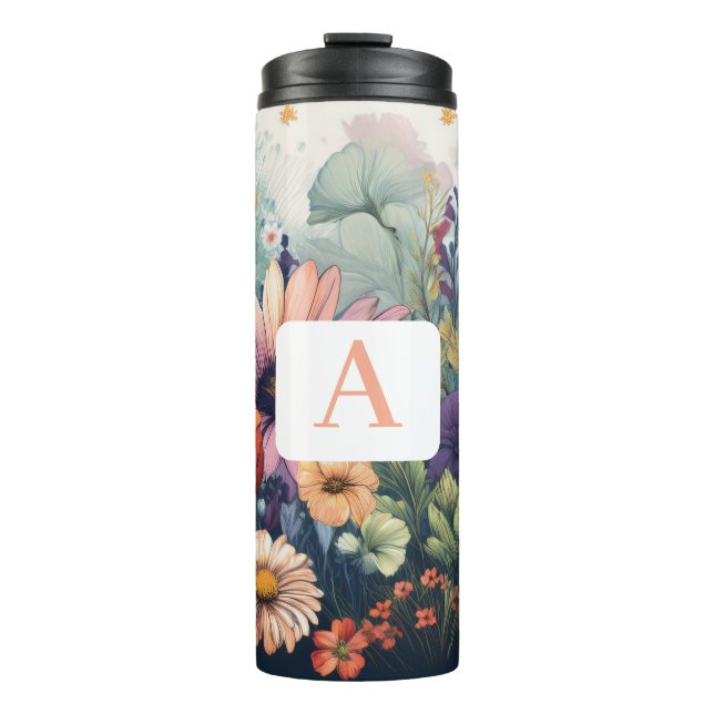Garrafa Térmica Flor Selvagem Personalizada com Monograma (Frente)