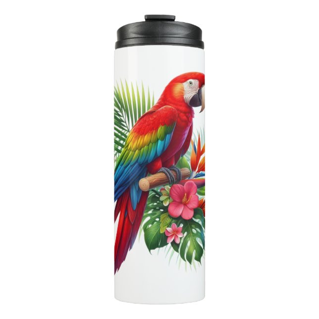 Garrafa Térmica Flor tropical de arara vermelha (Frente)