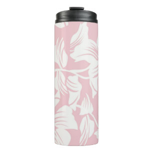Garrafa Térmica Flor tropical rosa e branca