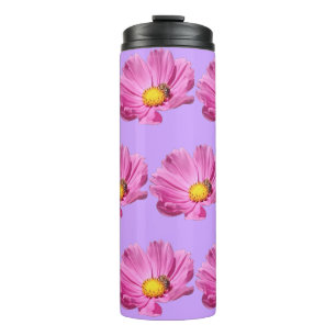 Garrafa Térmica Flor vibrante rosa com uma abelha em um dia de ver